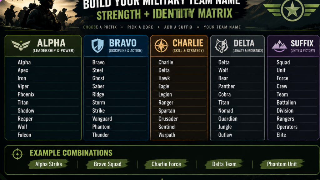 Alpha–Bravo–Charlie Style Military Team Names