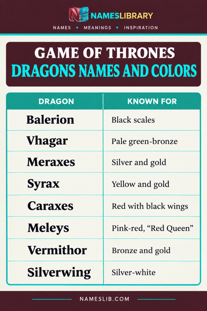 Game of Thrones Dragons Names and Colors